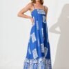 Midi Sundress in Blue with White Print
