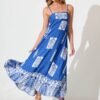 Midi Sundress in Blue with White Print