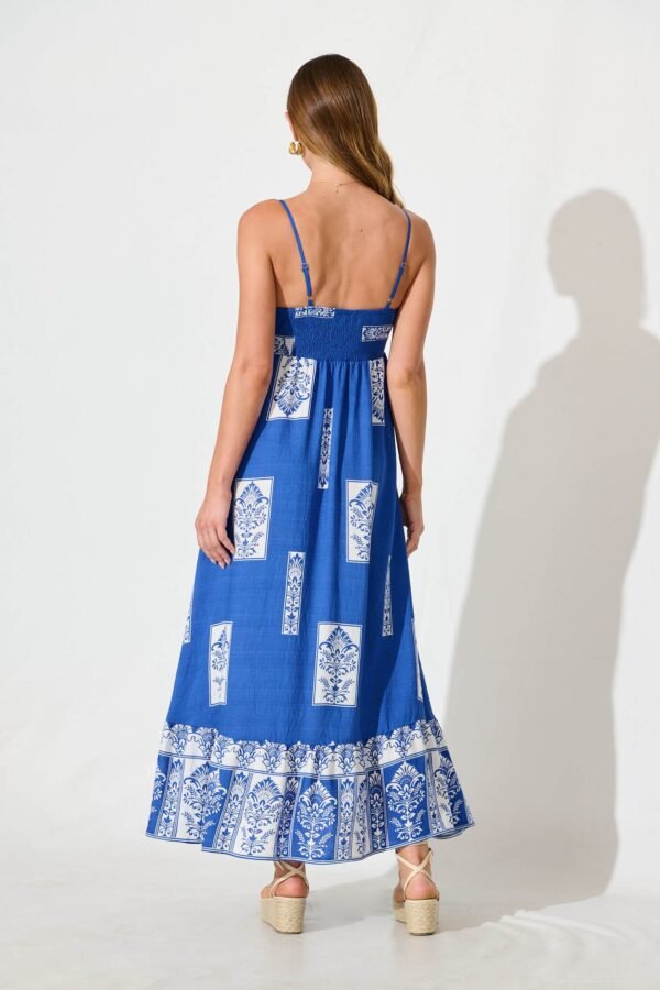 Midi Sundress in Blue with White Print