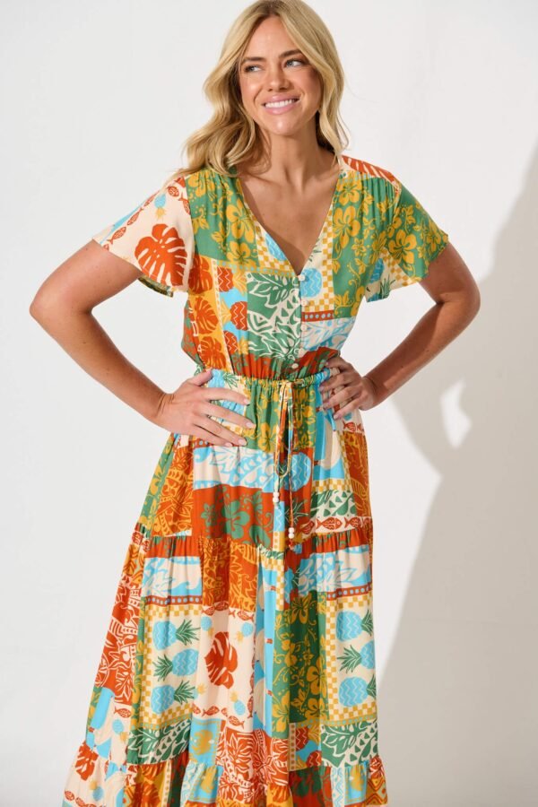 241112_StFrock_Phoebe_A57568-2-MUL-ORG_0415.jpg Midi Dress in Multi Orange Print