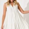 Dress in White Linen Blend