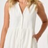 Dress in White Linen Blend