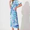 Maxi Shirt Dress In Aqua with Blue Print Satin