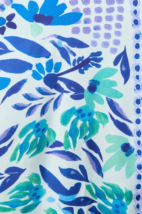 Maxi Shirt Dress In Aqua with Blue Print Satin