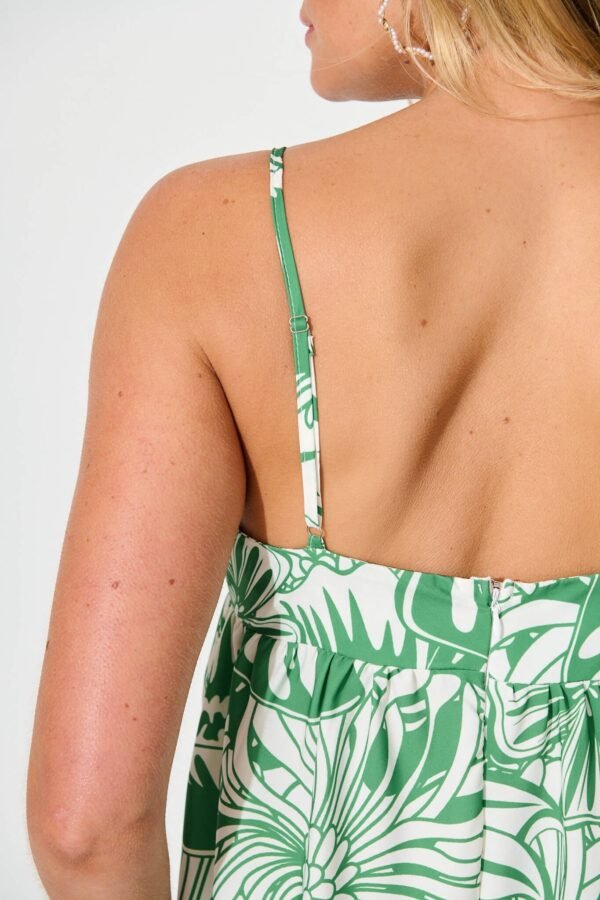 Maxi Sundress in White With Green Print