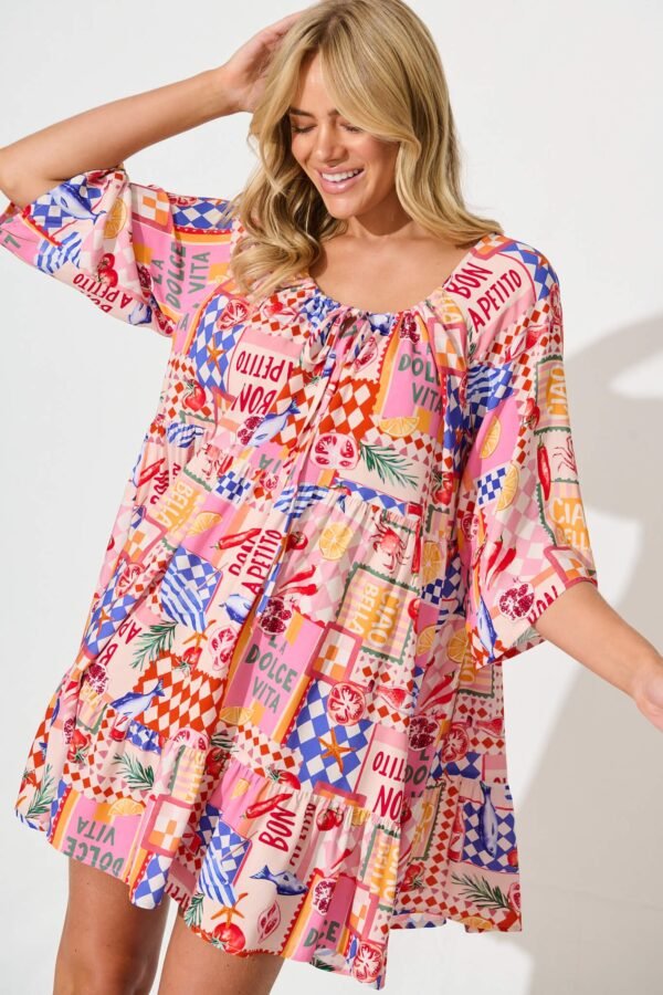 Dress In Multi Conversational Print