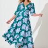 241112_StFrock_Phoebe_LOLE9953-9-STF-DK-GRN-BLU_0521.jpg Maxi Wrap Dress In Emerald With Blue Floral