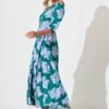 241112_StFrock_Phoebe_LOLE9953-9-STF-DK-GRN-BLU_0525.jpg Maxi Wrap Dress In Emerald With Blue Floral