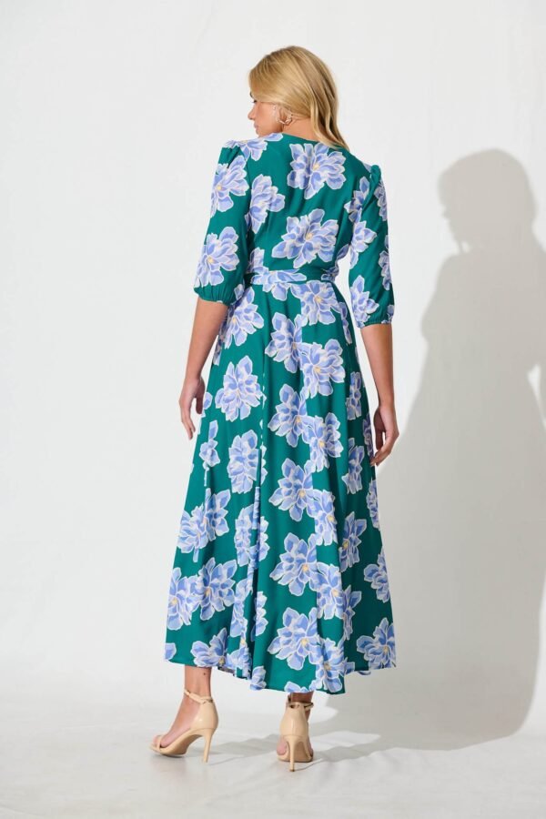 241112_StFrock_Phoebe_LOLE9953-9-STF-DK-GRN-BLU_0533.jpg Maxi Wrap Dress In Emerald With Blue Floral