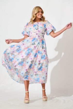 241112_StFrock_Phoebe_VV10714-STF-BLU-FLO_0274.jpg Midi Dress in Multi Blue Floral Cotton Blend