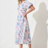 Midi Dress in Multi Blue Floral Cotton Blend