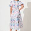 Midi Dress in Multi Blue Floral Cotton Blend