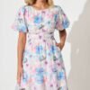 Midi Dress in Multi Blue Floral Cotton Blend