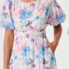 Midi Dress in Multi Blue Floral Cotton Blend