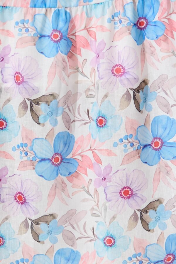 Midi Dress in Multi Blue Floral Cotton Blend