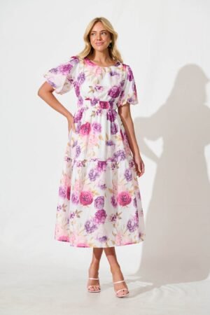 Midi Dress in Lilac Floral