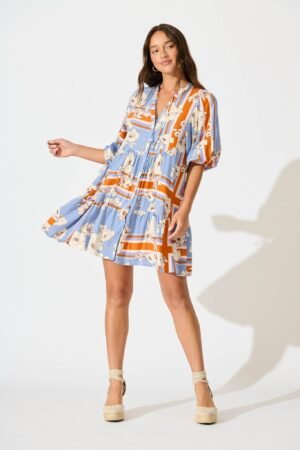 Dress In Blue with Cream Flower