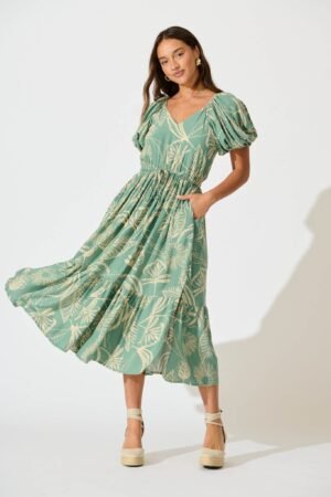 Midi Dress in Khaki Print