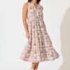 Midi Smock Dress in Blush Patchwork Palm Print