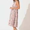 Midi Smock Dress in Blush Patchwork Palm Print