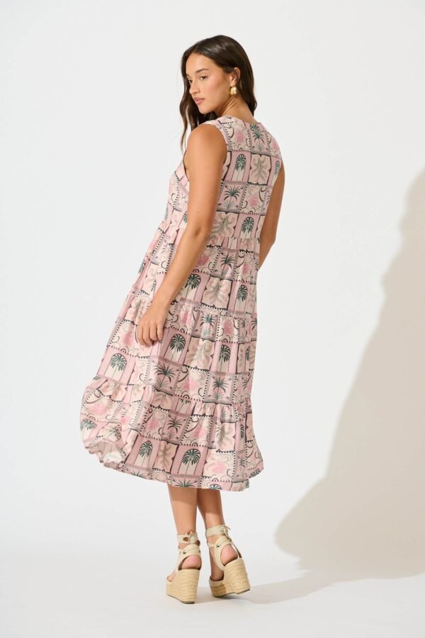 Midi Smock Dress in Blush Patchwork Palm Print