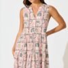 Midi Smock Dress in Blush Patchwork Palm Print