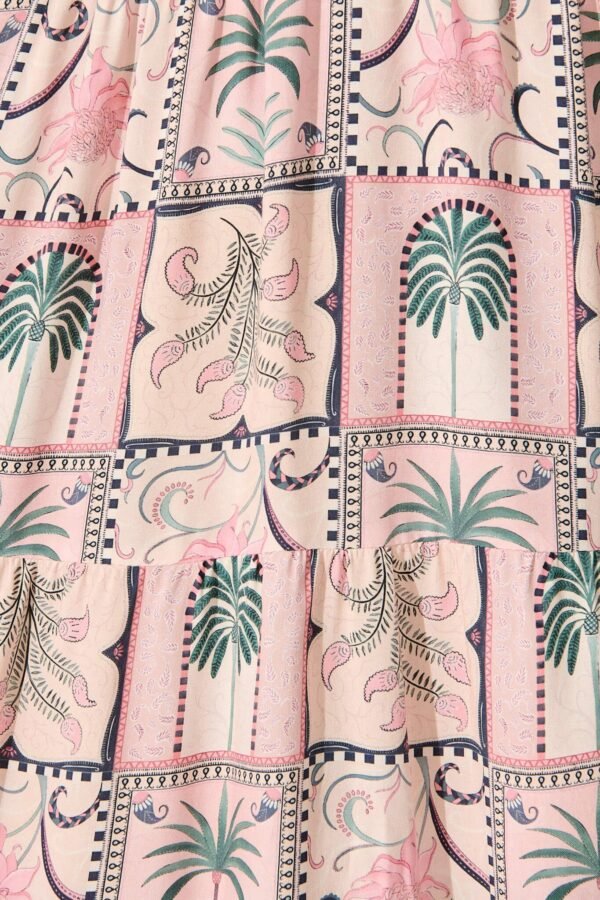 Midi Smock Dress in Blush Patchwork Palm Print