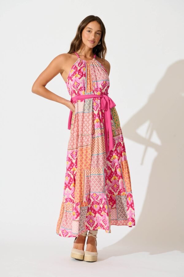Midi Sundress in Pink Multi Patchwork