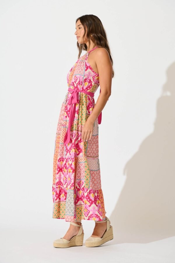 Midi Sundress in Pink Multi Patchwork