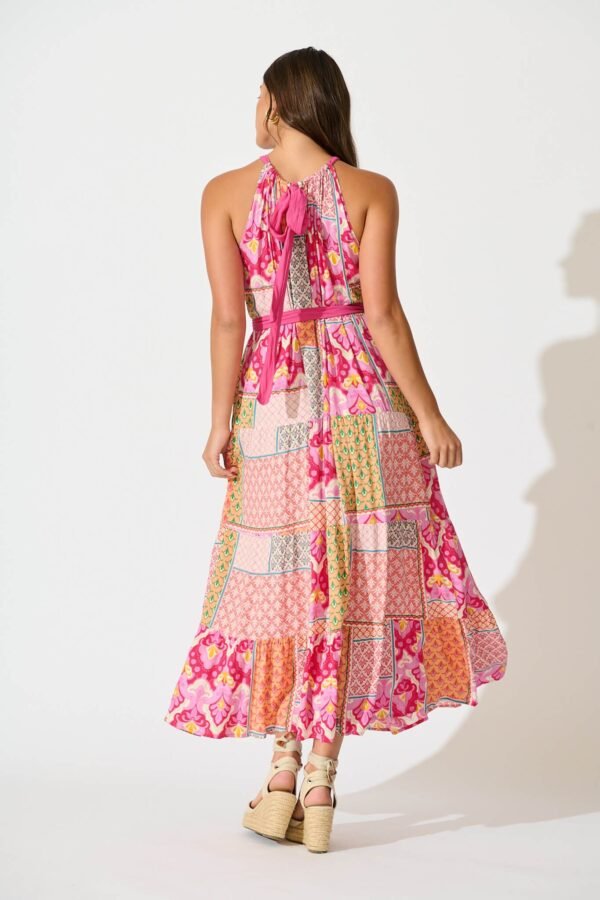 Midi Sundress in Pink Multi Patchwork