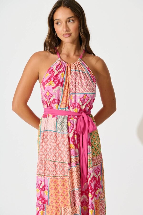 Midi Sundress in Pink Multi Patchwork