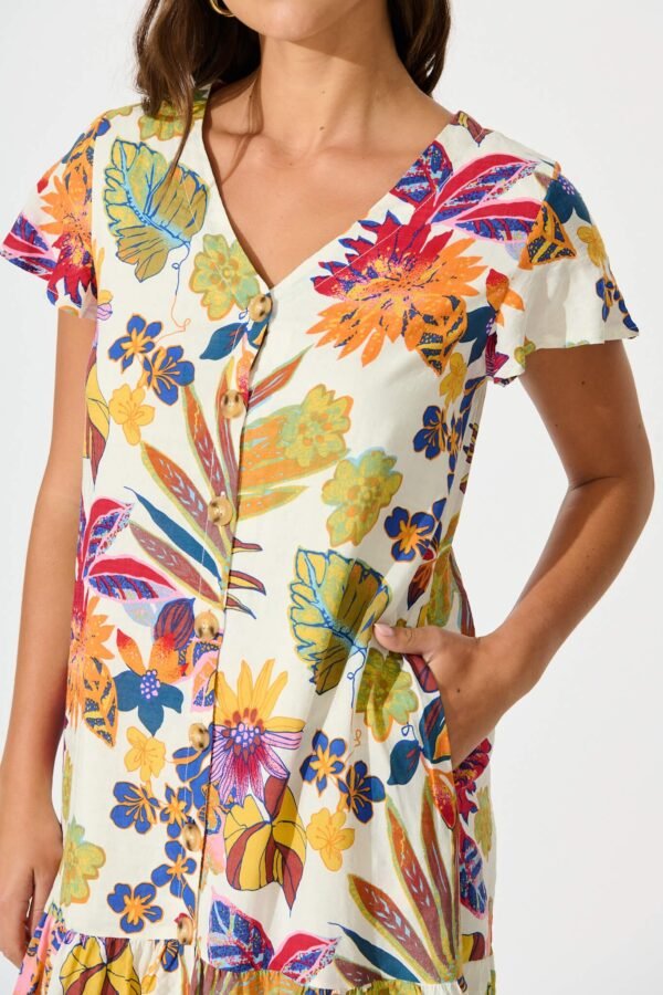 241114_StFrock_Milly_AM_D521592-WHT-MUL_0977.jpg Dress in White with Bright Multi Floral Cotton Blend