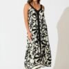 Maxi Dress in Black with White Print