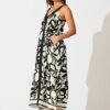 Maxi Dress in Black with White Print