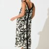 Maxi Dress in Black with White Print
