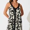 Maxi Dress in Black with White Print