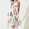 Midi Dress In White With Bright Print