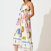 Midi Dress In White With Bright Print