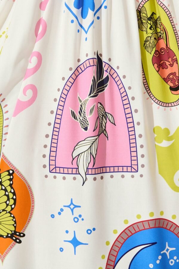 Midi Dress In White With Bright Print