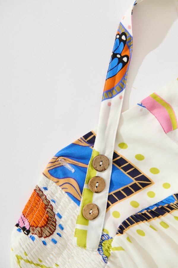 Midi Dress In White With Bright Print