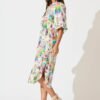 Midi Shirt Dress In White With Bright Resort Print
