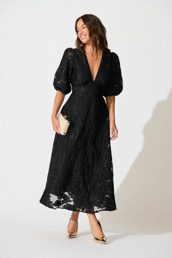 241114_StFrock_Milly_PM_80099-BLK-FLO_0747.jpg Midi Dress In Black Floral Organza Jacquard