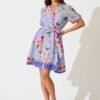 Shirt Dress in Blue with Multi Floral Print