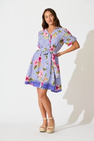 241114_StFrock_Milly_PM_C24124665-BLU-MUL-FLO_0396.jpg Shirt Dress in Blue with Multi Floral Print