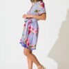Shirt Dress in Blue with Multi Floral Print