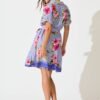 Shirt Dress in Blue with Multi Floral Print
