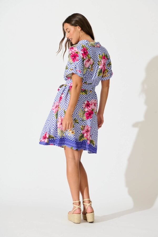 Shirt Dress in Blue with Multi Floral Print
