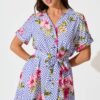 Shirt Dress in Blue with Multi Floral Print