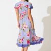 Midi Dress in Blue with Multi Floral Print