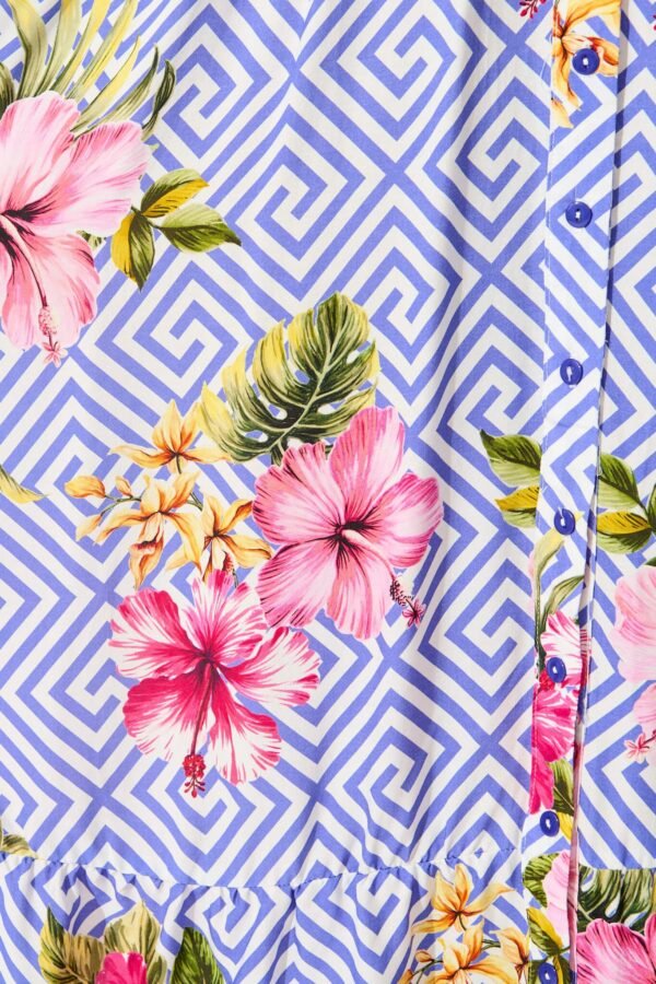 Midi Dress in Blue with Multi Floral Print